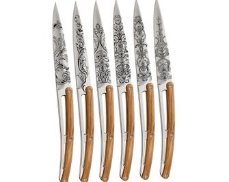 Deejo Tattoo set di 6 coltelli da bistecca finitura lucida legno d&#039;oliva Grand Siecle