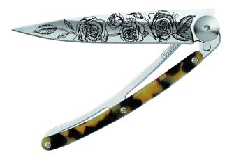 Deejo coltello di chiusura Tattoo Tartaruga specchio tartaruga scuro Rose