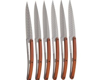 Set di 6 coltelli da bistecca Deejo Tattoo finitura opaca design in legno di corallo Geometry