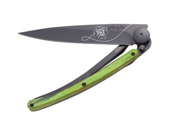 Coltello pieghevole Deejo Tattoo Nero faggio verde Lucky Charm