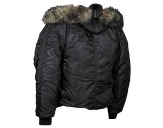 MFH N2B bomber giacca in nylon con pelliccia, nero