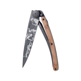 Coltello di chiusura Deejo Tattoo in legno di ginepro nero Jazz