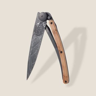 Coltello da chiusura Deejo Tattoo Biker Eagle legno di ginepro nero