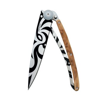 Coltello di chiusura Deejo Tattoo Tribale in legno di ginepro