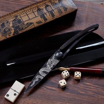 Coltello di chiusura Deejo Tatuaggio nero in legno d&#039;ebano Drago giapponese