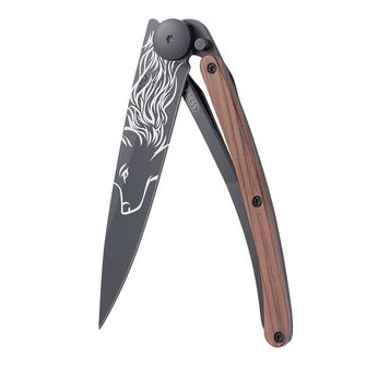 Coltello di chiusura Deejo Black tattoo coralwood wolf