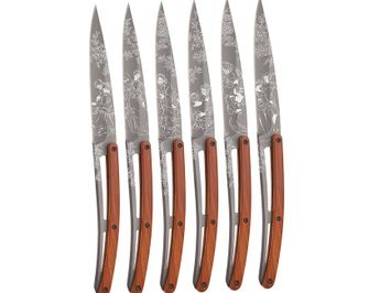 Set di coltelli da bistecca Deejo Tattoo finitura corallo grigio chiaro Toile de Jouy