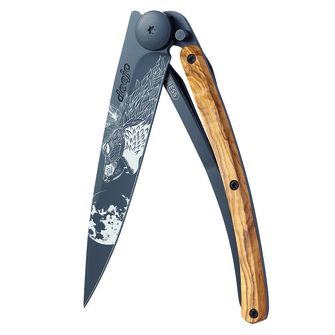 Coltello da chiusura Deejo Nero tatuaggio legno d&#039;ulivo ululato