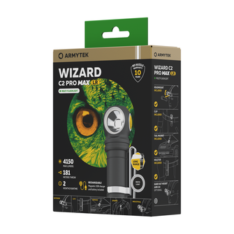 ArmyTek Wizard C2 Pro Max LR Torcia tascabile a LED bianchi con clip da cintura, con pacco batterie 4150 lm