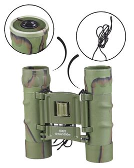 Binocolo gommato Mil-Tec 10x25 GEN II con custodia, woodland