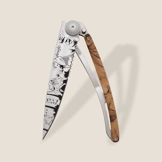 Deejo Coltello pieghevole Tattoo Serration marrone mimetico Giorno di caccia