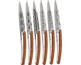 Deejo Tattoo set di 6 coltelli da bistecca superficie lucida legno di corallo design Art Déco