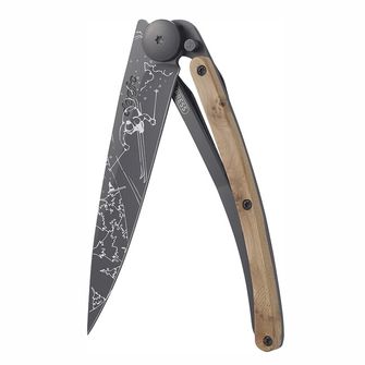 Coltello di chiusura Deejo Tattoo nero in legno di ginepro Ski