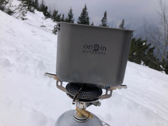 Origin Outdoors Camping Pot Set Set di pentole in titanio con indicatore di livello e cerniera in acciaio inox 750 ml + 400 ml