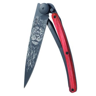 Coltello di chiusura Deejo Black tattoo red beech Lion