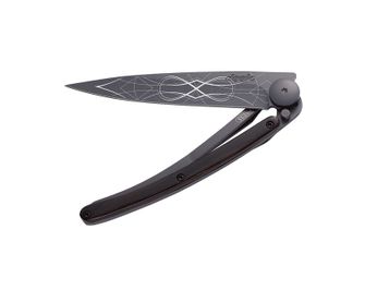 Coltello da chiusura Deejo Tattoo nero in legno d&#039;ebano Infinity