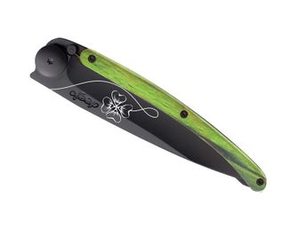 Coltello pieghevole Deejo Tattoo Nero faggio verde Lucky Charm