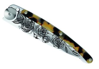 Deejo coltello di chiusura Tattoo Tartaruga specchio tartaruga scuro Rose