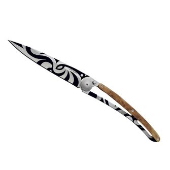 Coltello di chiusura Deejo Tattoo Tribale in legno di ginepro