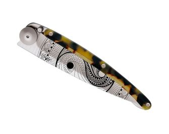 Deejo coltello di chiusura Tattoo Tartaruga grigio titano tartaruga scura Yin e Yang