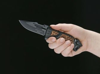 Böker Plus AK-14 coltello tattico 9,3 cm, nero, alluminio, legno, fodero in nylon