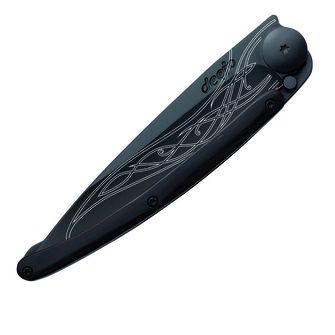 Coltello da chiusura Deejo Tattoo nero in legno d&#039;ebano Lama elfica