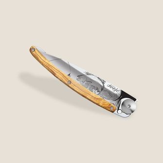 Coltello Deejo chiusura Tattoo Specchio legno d&#039;ulivo Trota