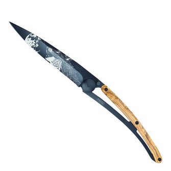 Coltello da chiusura Deejo Nero tatuaggio legno d&#039;ulivo ululato