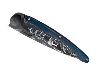 Deejo Coltello pieghevole Tattoo Faro nero blu faggio