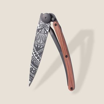 Coltello di chiusura Deejo Black tattoo coralwood polynesian