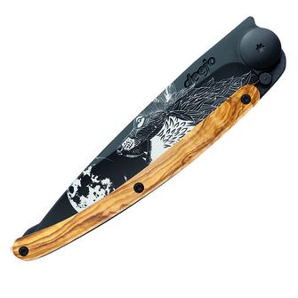 Coltello da chiusura Deejo Nero tatuaggio legno d&#039;ulivo ululato