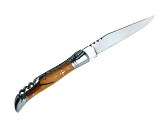 Coltello Laguiole DUB045 con cavatappi, lama 11 cm, acciaio 440, manico in legno d&#039;oliva