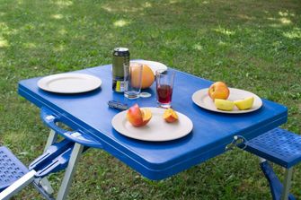 Tavolo da campeggio pieghevole con panche, blu