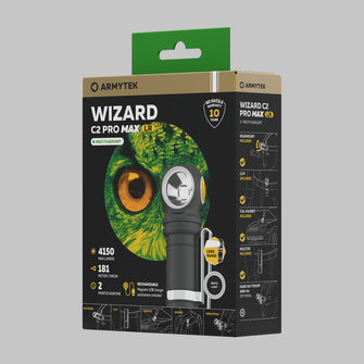 ArmyTek Wizard C2 Pro Max LR Torcia tascabile a LED bianchi con clip da cintura, con pacco batterie 4150 lm