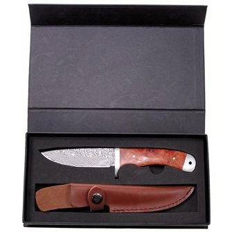 Fox Outdoor, Coltello damascato in custodia di pelle