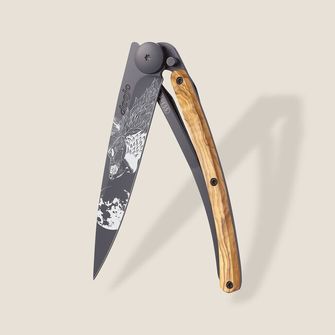 Coltello da chiusura Deejo Nero tatuaggio legno d&#039;ulivo ululato