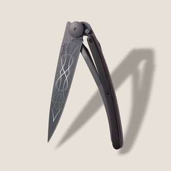 Coltello da chiusura Deejo Tattoo nero in legno d&#039;ebano Infinity