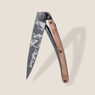 Coltello di chiusura Deejo Tattoo in legno di ginepro nero Jazz