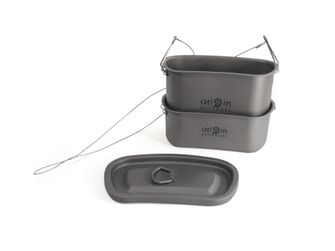 Origin Outdoors Camping Pot Set Set di pentole in titanio con indicatore di livello e cerniera in acciaio inox 750 ml + 400 ml