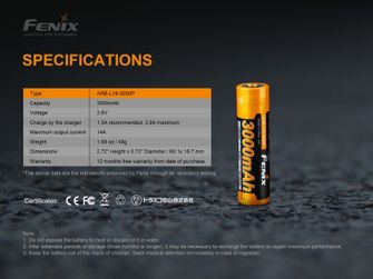 Fenix 18650 3000 mAh Batteria ad alta corrente (Li-Ion)