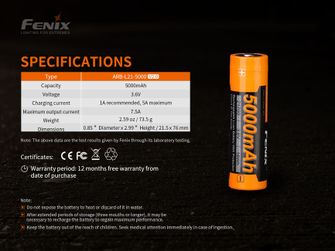 Batteria ricaricabile Fenix 21700 5000 mAh (Li-Ion)