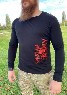 DRAGOWA Fit-T Maglietta a maniche lunghe RedWar, nero 160g/m2