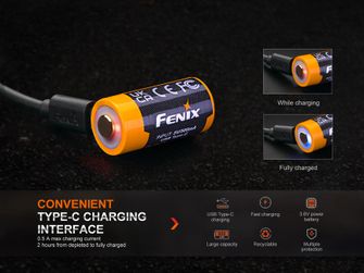 Batteria ricaricabile Fenix RCR123A 800 mAh USB-C Li-ion