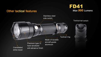 Fenix torcia tattica a LED FD41zoom, 900 lumen