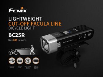 Batteria ricaricabile per ciclismo Fenix BC25R, 600 lumen