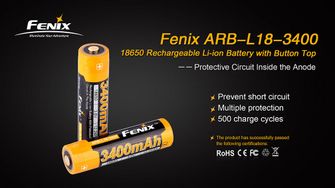 Batteria ricaricabile Fenix 18650 3400mAh Li-Ion
