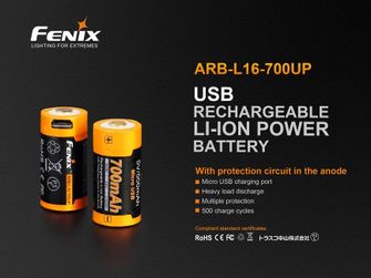 Fenix RCR123A 700 mAh USB Li-ion ad alta corrente