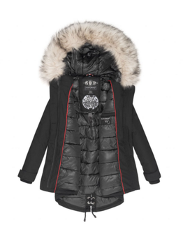 Navahoo LadyLike, giacca invernale da donna con cappuccio e pelliccia, nero