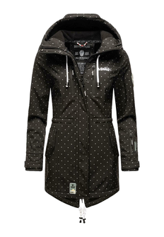 Marikoo ZIMTZICKE giacca invernale softshell da donna con cappuccio, nera a pois