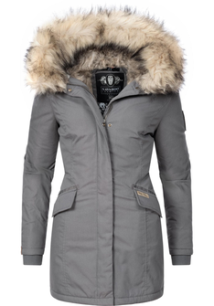 Navahoo Cristal, giacca invernale da donna con cappuccio e pelliccia, grigio